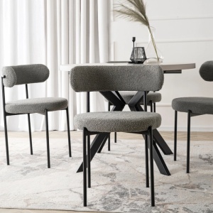 SCAUN DINING, ARTIM MEBLE, REALIZAT DIN METAL SI TEXTIL BOUCLE, CULOARE NEGRU/GRI, STIL MODERN - Img 2
