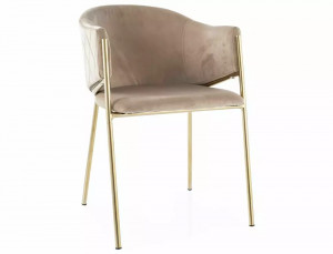 SCAUN DINING, BEJ BLUVEL 28/AURIU, TAPITERIE DIN CATIFEA SI PICIOARE DIN METAL, STIL MODERN