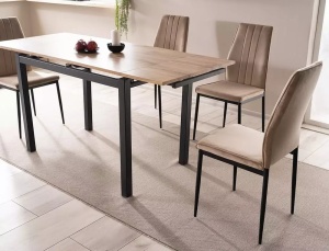 SCAUN DINING, BEJ BLUVEL 28/NEGRU MAT, TAPITERIE DIN CATIFEA SI PICIOARE DIN METAL, STIL MODERN - Img 5