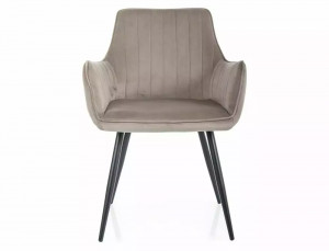 SCAUN DINING, BEJ BLUVEL 40/NEGRU MAT, TAPITERIE DIN CATIFEA SI PICIOARE DIN METAL, STIL MODERN - Img 2