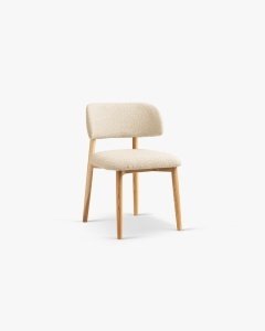 SCAUN DINING/BIROU EVAN, BEJ, TAPITAT CU TAPITERIE DIN TEXTIL BOUCLE BALOO SI LEMN MASIV, MICADONI