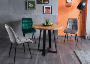 SCAUN DINING CHIC, GRI BLUVEL 14/NEGRU MAT, TAPITERIE DIN CATIFEA SI PICIOARE DIN METAL, STIL MODERN - Img 3