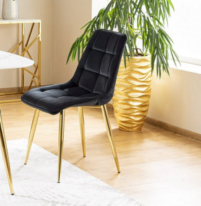 SCAUN DINING CHIC, NEGRU BLUVEL 19/AURIU, TAPITERIE DIN CATIFEA SI PICIOARE DIN METAL, STIL MODERN - Img 2