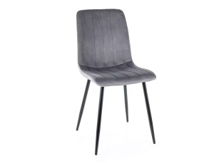 SCAUN DINING, GRI BLUVEL 14/NEGRU MAT, TAPITERIE DIN CATIFEA SI PICIOARE DIN METAL, STIL MODERN