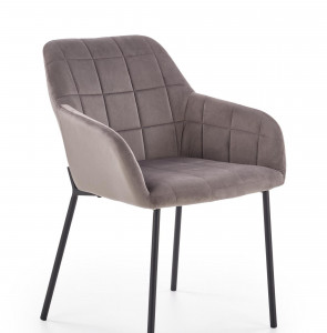 SCAUN DINING K305, GRI/NEGRU, CU TAPITERIE DIN CATIFEA SI PICIOARE DIN METAL, STIL MODERN - Img 2