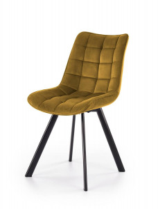 SCAUN DINING K332, GALBEN MUSTAR/NEGRU, CU TAPITERIE DIN CATIFEA SI PICIOARE DIN METAL, STIL MODERN