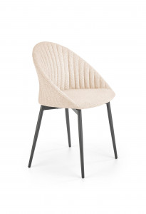 SCAUN DINING K357, BEJ/NEGRU, CU TAPITERIE DIN STOFA SI PICIOARE DIN METAL, STIL MODERN