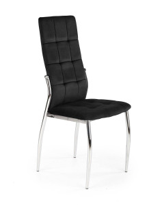 SCAUN DINING K416, NEGRU/CROM, CU TAPITERIE DIN CATIFEA SI PICIOARE DIN METAL, STIL MODERN