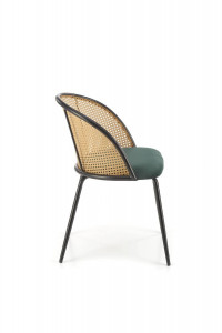 SCAUN DINING K508, VERDE/NATURAL/NEGRU, TAPITERIE DIN CATIFEA, RATTAN SI PICIOARE DIN METAL, STIL MODERN - Img 6