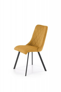 SCAUN DINING K561, GALBEN MUSTAR/NEGRU, TAPITERIE DIN STOFA SI PICIOARE DIN METAL, STIL MODERN
