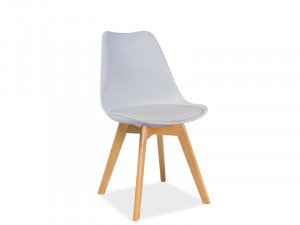 SCAUN DINING KRIS, ALB/FAG, DIN POLIPROPILENA, PIELE ECOLOGICA SI LEMN DE FAG, STIL MODERN