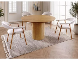 SCAUN DINING LAGOS D RAVEN, BEJ DESCHIS 22/STEJAR, TAPITERIE DIN TEXTIL SI PICIOARE DIN METAL, STIL MODERN - Img 4