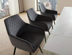 SCAUN DINING, NEGRU BLUVEL 19/NEGRU MAT, TAPITERIE DIN CATIFEA SI PICIOARE DIN METAL, STIL MODERN - Img 2