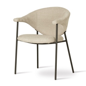 SCAUN DINING NOTI, BEJ/NEGRU, CONFECTIONAT DIN TAPITERIE DIN TEXTIL, SPUMA SI PICIOARE DIN METAL, STIL MODERN - Img 1