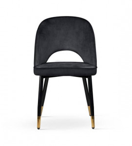 SCAUN DINING NOVAR, NEGRU/AURIU/NEGRU, TAPITERIE DIN CATIFEA SI PICIOARE DIN METAL, STIL MODERN - Img 2