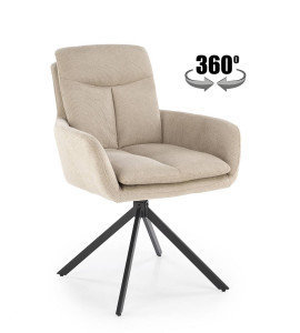 SCAUN DINING PIVOTANT K536, BEJ/NEGRU, TAPITERIE DIN STOFA SI PICIOARE DIN METAL, STIL MODERN - Img 1