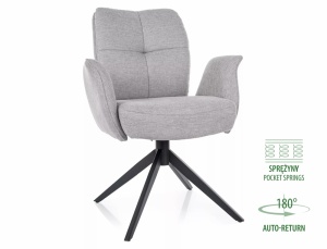 SCAUN DINING PIVOTANT WING, GRI DESCHIS 02/NEGRU MAT, DIN STOFA SI PICIOARE DIN METAL, STIL MODERN - Img 1