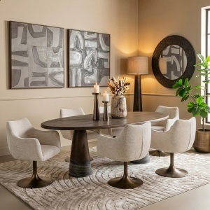 SCAUN DINING ROTATIV ALDO, REALIZAT DIN METAL, LEMN DE FAG SI TEXTIL, CULOARE MARO/BEJ, DESIGN DEOSEBIT, RICHMOND INTERIORS - Img 2