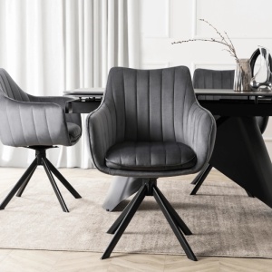 SCAUN DINING ROTATIV, ARTIM MEBLE, REALIZAT DIN METAL SI CATIFEA, CULOARE NEGRU/GRI, STIL MODERN - Img 3