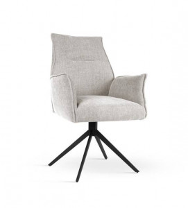 SCAUN DINING SOPHIA, BEJ/NEGRU, TAPITERIE DIN STOFA SI PICIOARE DIN METAL, STIL MODERN - Img 1