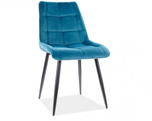 SCAUN DINING, TURCOAZ BLUVEL 85/NEGRU MAT, TAPITERIE DIN CATIFEA SI PICIOARE DIN METAL, STIL MODERN