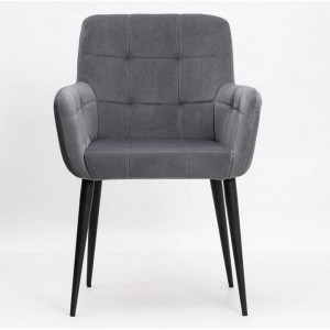 SCAUN DINING VENUS, GRI INCHIS/NEGRU, TAPITERIE DIN CATIFEA SI PICIOARE DIN METAL, STIL MODERN, ATR - Img 2