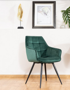 SCAUN DINING, VERDE BLUVEL 78/NEGRU MAT, TAPITERIE DIN CATIFEA SI PICIOARE DIN METAL, STIL MODERN - Img 2