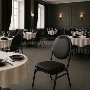 SCAUN EVENIMENTE HEBE NEGRU, CONFECTIONAT DIN METAL SI PIELE ECOLOGICA, STIL MODERN