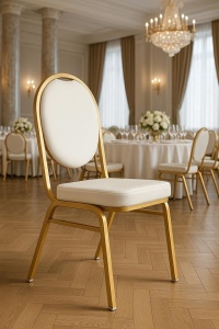 SCAUN EVENIMENTE, HESTIA ALB/AURIU, DIN PIELE ECO SI METAL, MODEL DEOSEBIT