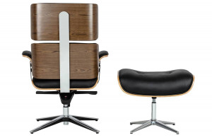 SCAUN EXCLUSIVIST CU TABURET, LOUNGE BUSINESS, NEGRU/NUC, PIELE NATURALA SI LEMN DE NUC, STIL MODERN - Img 3