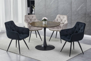 SCAUN PIVOTANT MANGO, NEGRU BLUVEL 19/NEGRU MAT, TAPITERIE DIN CATIFEA SI PICIOARE DIN METAL, STIL MODERN - Img 2