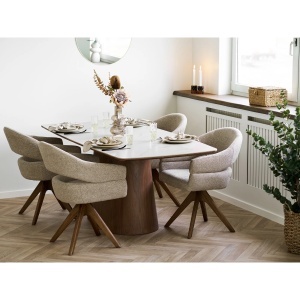 SCAUN ROTATIV DOVER, DIN LEMN SI TEXTIL, CULOARE NISIPIU, HOUSE NORDIC - Img 7