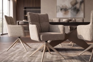 Scaun rotativ LUGANO cu funcție de revenire automată la 360°, cotiere, capacitate de încărcare 150 kg, tweed chenille taupe - Img 6
