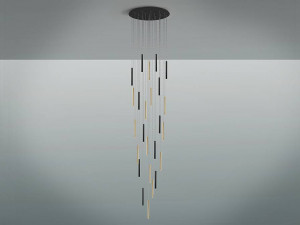 SCHULLER, LUSTRA/PLAFONIERA VARAS, CU TELECOMANDA, 60/500 CM, NEGRU MAT/AURIU/OPAL, DIN METAL SI ACRIL, STIL MODERN - Img 5