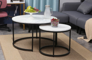 SET 2 MASUTE DE CAFEA DION, 48/80 CM, EFECT DE MARMURA ALBA/NEGRU, BLAT DIN PAL LAMINAT SI CADRU DIN METAL, STIL MODERN - Img 1