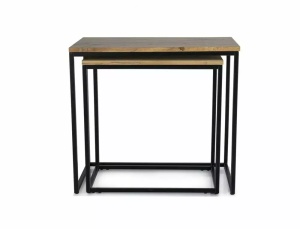 SET 2 MASUTE DE CAFEA DOBLO, 50/60 CM, STEJAR ARTISAN/NEGRU, BLAT DIN MDF, FURNIR NATURAL SI CADRU DIN METAL, STIL MODERN - Img 2