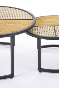 SET 2 MASUTE DE CAFEA GARMINA, STEJAR/NEGRU, DIN MDF FURNIRUIT, RATAN SI METAL, STIL MODERN - Img 6