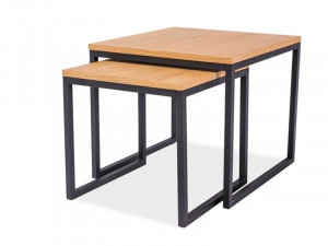 SET 2 MASUTE DE CAFEA LARGO DUO, 40/50 CM, STEJAR/NEGRU, BLAT DIN MDF SI CADRU DIN METAL, STIL MODERN - Img 3