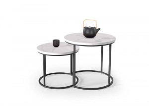 SET 2 MASUTE DE CAFEA OREO, EFECT DE MARMURA ALBA/NEGRU, DIN MDF FURNIRUIT SI METAL, STIL MODERN, HALMAR