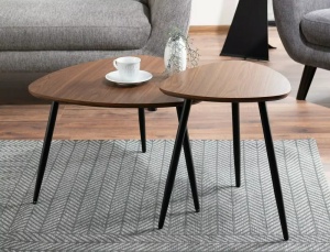 SET 2 MASUTE DE CAFEA TWIN, 40/60 CM, NUC/NEGRU, BLAT DIN MDF, FURNIR NATURAL SI CADRU DIN METAL, STIL MODERN - Img 3