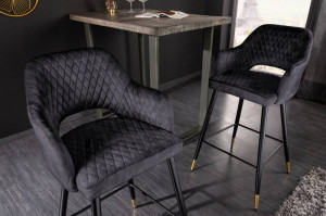 SET 2 SCAUNE BAR, PARIS, CATIFEA DE CULOARE ANTRACIT, STIL RETRO - Img 2
