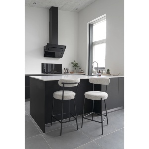 SET 2 SCAUNE DE BAR BADALONA, DIN METAL SI TEXTIL BOUCLE, CULOARE ALB/NEGRU, HOUSE NORDIC - Img 2