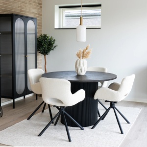 SET 2 SCAUNE DINING ROTATIV AMORIM, DIN METAL, FURNIR SI TEXTIL BOUCLE, CULOARE ALB GALBUI, HOUSE NORDIC - Img 2
