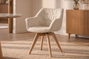 SET 2 SCAUNE ROTATIVE DUTCH, DIN LEMN SI TEXTIL BOUCLE, CULOARE BEJ, INVICTA INTERIOR - Img 4