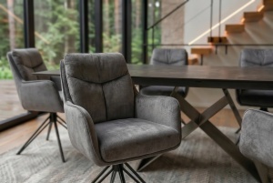 SET 2 SCAUNE ROTATIVE, PROMETHEUS, 180 grade, REALIZAT DIN METAL SI TEXTIL VELUR CATIFELAT, CULOARE GRI GRAFIT, ARTIM GROUP SELECTION - Img 3