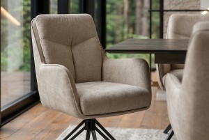 SET 2 SCAUNE ROTATIVE, PROMETHEUS, 180 grade, REALIZAT DIN METAL SI TEXTIL VELUR CATIFELAT, CULOARE BEJ, ARTIM GROUP SELECTION - Img 5