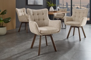 SET 2 SCAUNE ROTATIVE THOR 360GRADE, CADRUL DIN LEMN MASIV DE STEJAR SI MATERIAL TEXTIL , BEJ DESCHIS, STIL MODERN