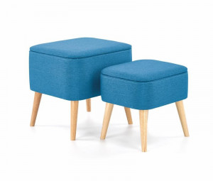 SET 2 TABURETI DIN LEMN MASIV SI TEXTIL ALBASTRU/NATURAL HALMAR