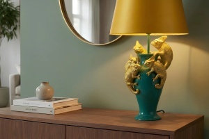 SET 2 VEIOZE, CHAMELEON 55CM, REALIZAT DIN POLIRASINA SI BUMBAC, CULOARE VERDE/AURIU, REALIZAT MANUAL, ARTIM GROUP SELECTION