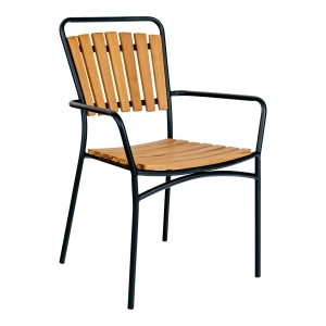 SET 4 SCAUNE DE TERASA CLEVELAND, REALIZAT DIN METAL SI LEMN, CULOARE NATUR/NEGRU, HOUSE NORDIC